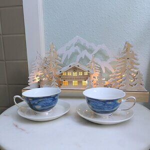 Starry Night Van Gogh Blue Fine Porcelain Teacups (Two)